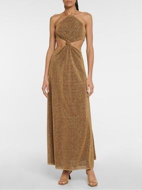 Oseree lumiere cutout halterneck maxi dress in gold